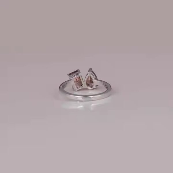 Two Stones Pear Radiant Cut Diamond Ring Custom Lab Grown Diamond Solid Gold Fine Designer Jewelry Ring Gift for Women