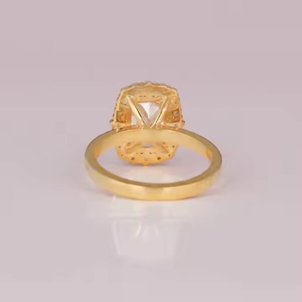Luxurious Emerald Cut Lab Grown Diamond Setting Engagement Ring 14KT Gold Plated Trendy Style Gift Ring for Women