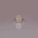 Luxurious Emerald Cut Lab Grown Diamond Setting Engagement Ring 14KT Gold Plated Trendy Style Gift Ring for Women