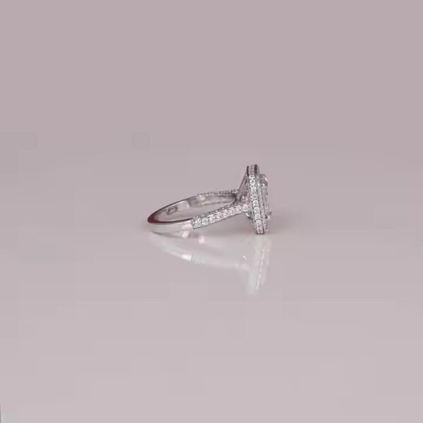 IGI Certified Lab Grown Diamond Ring Ascher Cut 18K Solid Gold with Two Side Halo Custom latest Designed Ring Gold Plated