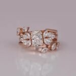 Radiant Cut Lab Diamond Engagement Ring Set Marquise Cut Side Diamond with Gold Plating Lab Grown Wedding Ring