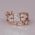 Radiant Cut Lab Diamond Engagement Ring Set Marquise Cut Side Diamond with Gold Plating Lab Grown Wedding Ring
