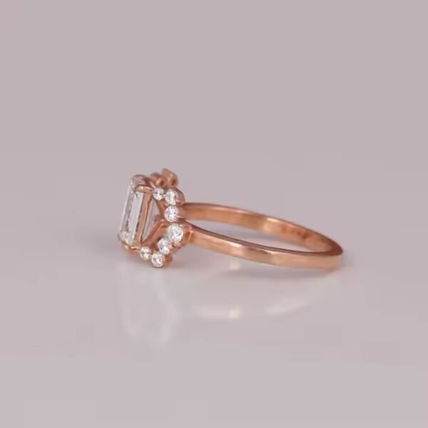 Lab Grown Emerald Cut Diamond Ring 18K Rose Gold Plated Latest New Style Engagement & Wedding Ring Gift for Women
