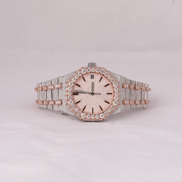 Rose/White Tone Hip-hop Super Clone Mossanite Diamond Watch
