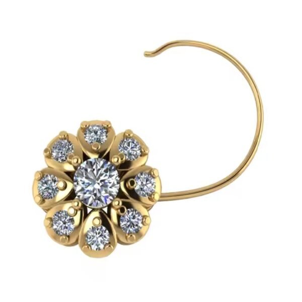 Simple Decent Elegant Real Lab Grown Fancy Round Diamond Stud Nose Pin for Women in 10/14/18K Yellow Gold Nose Pin For Women's