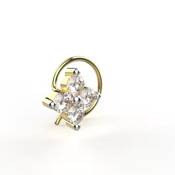 Everyday Wear 18k Yellow Gold Certified Lab Grown Diamond Enchanting Nose pin Floral Design Fine Piercing Jewelry For Women
