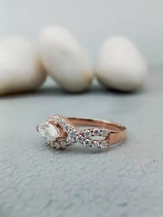 Customizable 14k Gold & 925 Silver Solitaire VVS Moissanite Engagement Wedding Ring Fine Jewelry Set with Trendy Fancy Design