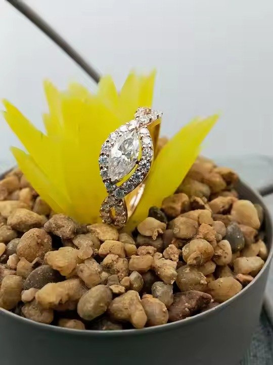 Customizable 14k Gold & 925 Silver Solitaire VVS Moissanite Engagement Wedding Ring Fine Jewelry Set with Trendy Fancy Design