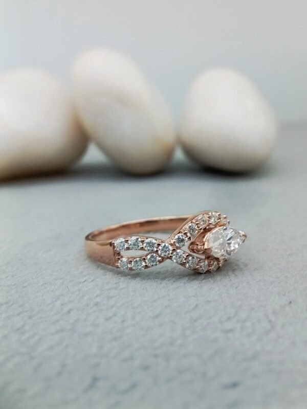 Customizable 14k Gold & 925 Silver Solitaire VVS Moissanite Engagement Wedding Ring Fine Jewelry Set with Trendy Fancy Design