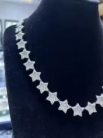 12mm Star Shape Hip Hop Chain 925 Sterling Silver Rapper Flower Necklace Baguette Cut Moissanite Necklace Anniversary Gift