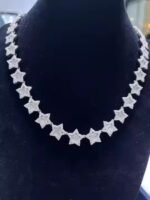 12mm Star Shape Hip Hop Chain 925 Sterling Silver Rapper Flower Necklace Baguette Cut Moissanite Necklace Anniversary Gift