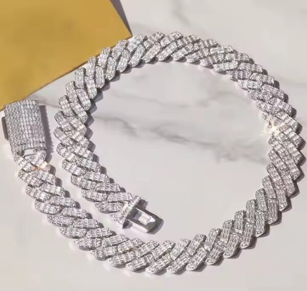 Luxury Customized Bling IGI Certified Fine Jewelry Baguette Cut Diamond Chain Clasp 925 Silver Diamond Cuban Chain for Men's