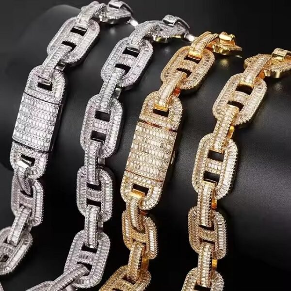 Custom 14k 18k Yellow Gold Plated Premium Quality Link Chain VVS Moissanite Diamond Iced Hip Hop Style Cuban Chain for Men Women