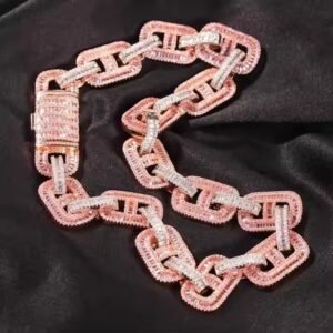 Hip Hop White Gold Round Diamond Cuban Link Chain