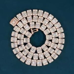 Luxury Jewelry New Design 925 Sterling Silver Hip Hop Chain Iced Out Round and Baguette Cut VVS Moissanite Cuban Link Chain