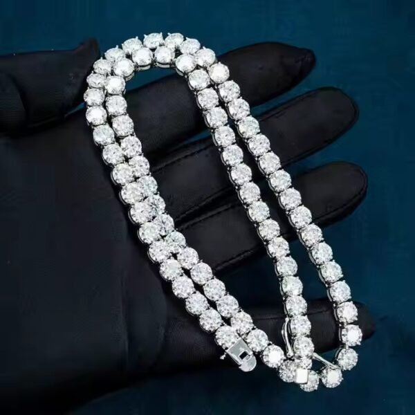 14KT White Gold Precious Moissanite Diamond Tennis Necklace for Women Round Cut Hip Hop VVS Clarity Yellow Gold Link Chain