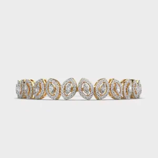 Latest Leaves Diamond Bracelet Tennis Classic Simple Unique Design Real Diamond Studded Bangle Bracelet in 18K Yellow Gold