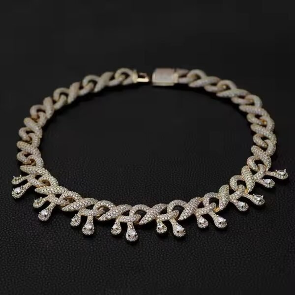 Trendy Lab Customized Luxury Yellow Gold Cuban Link Chain Moissanite Diamond Hip-Hop Jewelry Best Gift for Men