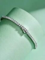 Top Quality Tennis Bracelet, Diamond Bracelet, Bridal, Linked with VVS Silver Plated 18k White Gold Chain. Gift for Her