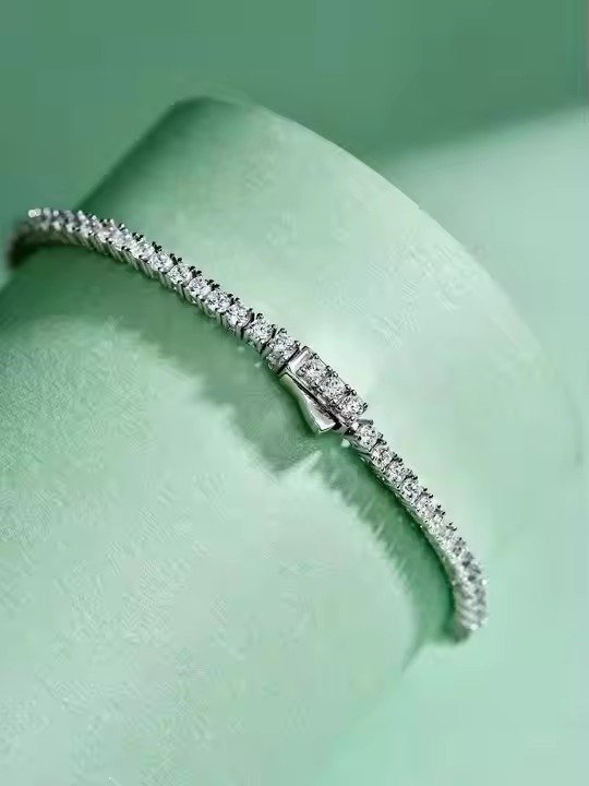 Top Quality Tennis Bracelet, Diamond Bracelet, Bridal, Linked with VVS Silver Plated 18k White Gold Chain. Gift for Her
