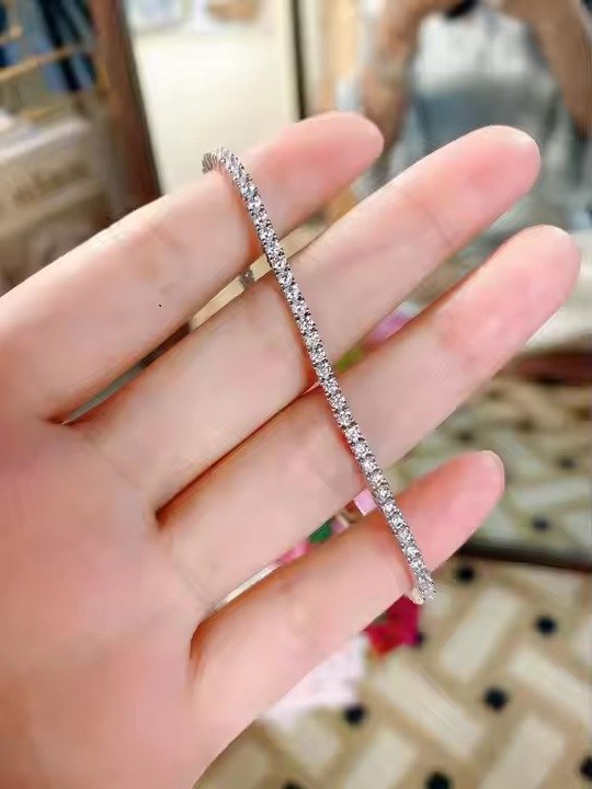 Top Quality Tennis Bracelet, Diamond Bracelet, Bridal, Linked with VVS Silver Plated 18k White Gold Chain. Gift for Her