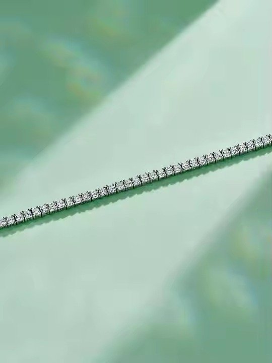 Top Quality Tennis Bracelet, Diamond Bracelet, Bridal, Linked with VVS Silver Plated 18k White Gold Chain. Gift for Her