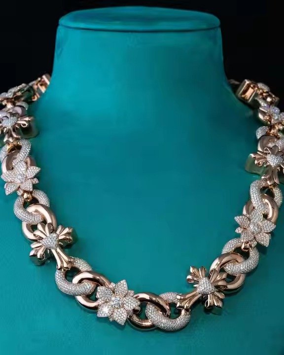 14k White Gold Custom Design Cuban Chain for Men GRA Certified Brilliant Cut Diamond Link with Emerald Hip Flower Necklace Gift