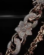 14k White Gold Custom Design Cuban Chain for Men GRA Certified Brilliant Cut Diamond Link with Emerald Hip Flower Necklace Gift