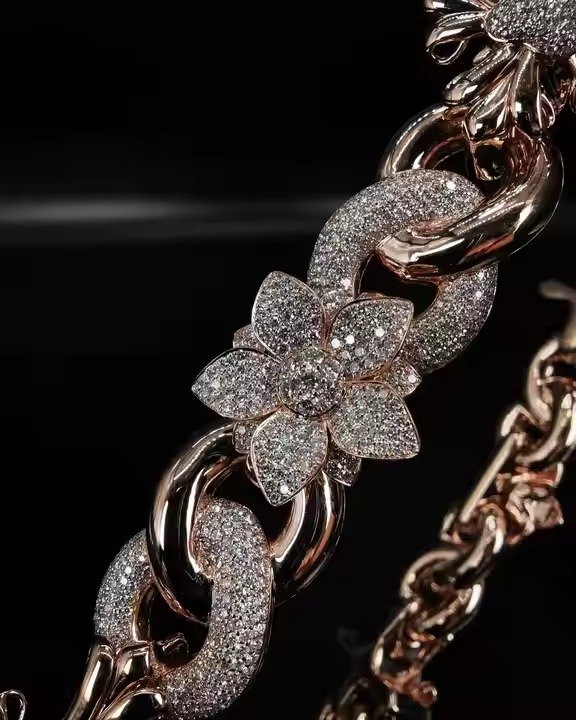 14k White Gold Custom Design Cuban Chain for Men GRA Certified Brilliant Cut Diamond Link with Emerald Hip Flower Necklace Gift