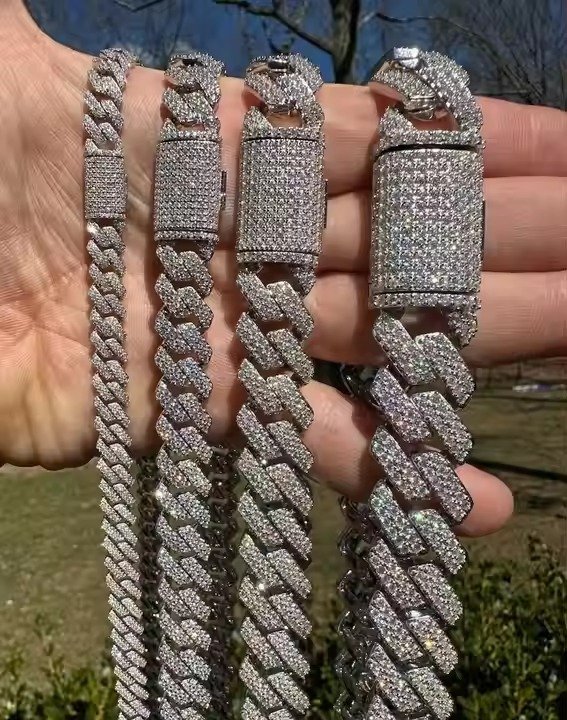 18mm Miami Cuban Link Chain Necklace 925 Silver Plated Men's Hip Hop Rock Fashion Moissanite Diamond customize Jewelry from India