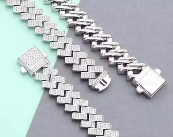 Hot Selling 12mm/14mm 925 Sterling Silver Moissanite Cuba Link Chain Necklace for Men, Moissanite Diamond Chain for Men