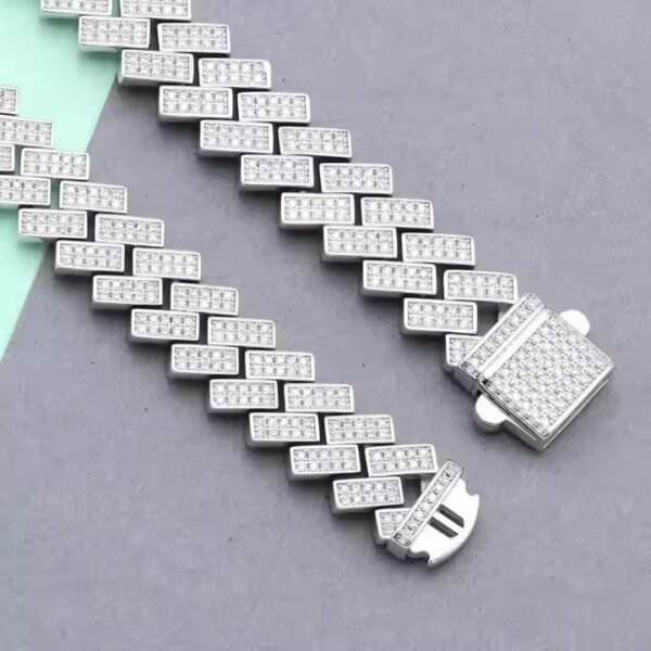 Hot Selling 12mm/14mm 925 Sterling Silver Moissanite Cuba Link Chain Necklace for Men, Moissanite Diamond Chain for Men