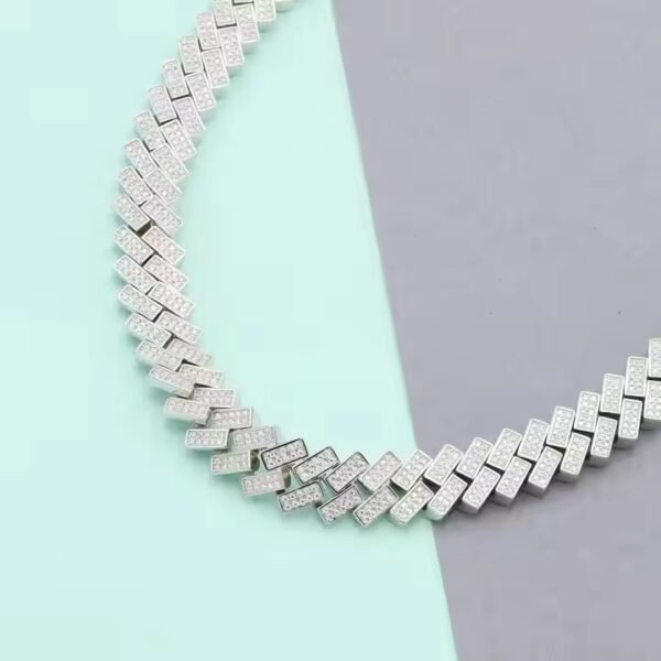 Hot Selling 12mm/14mm 925 Sterling Silver Moissanite Cuba Link Chain Necklace for Men, Moissanite Diamond Chain for Men