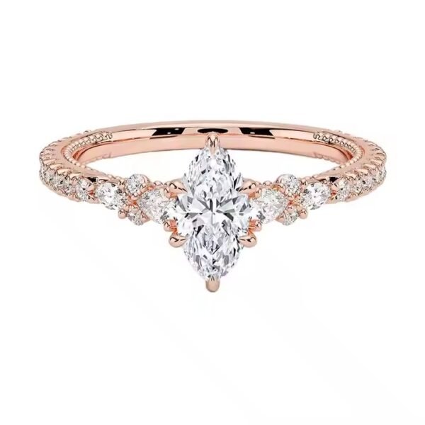 Custom Made Marquise Cut Moissanite Diamond Ring Women Jewelry Promise 925 Silver Gold Plated Wedding Marquise Diamond Ring