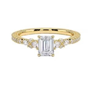 Moissanite Solitaire Ring in S925 Sterling Silver for Weeding Wear Emerald Cut Moissanite Diamond Ring Plating Engagement