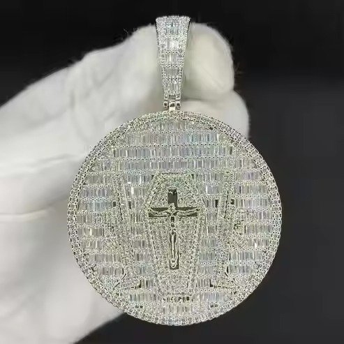 Customized Silver Hip Hop Pendant Diamond Moissanite Iced Street Fashion Design Gold Christian Cross Alloy Charms