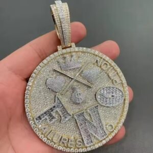 Custom Gold-Plated Round Shaped Memory Pendant Baguette Design Diamond Moissanite Personalized Street Fashion Iced for Gift