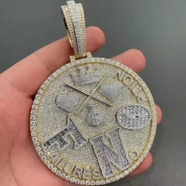 Custom Gold-Plated Round Shaped Memory Pendant Baguette Design Diamond Moissanite Personalized Street Fashion Iced for Gift