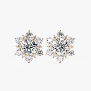 10K/14K/18K Rose Gold Round Lab Grown Diamond Leaf Design Classic Earrings for Women