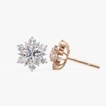 10K/14K/18K Rose Gold Round Lab Grown Diamond Leaf Design Classic Earrings for Women