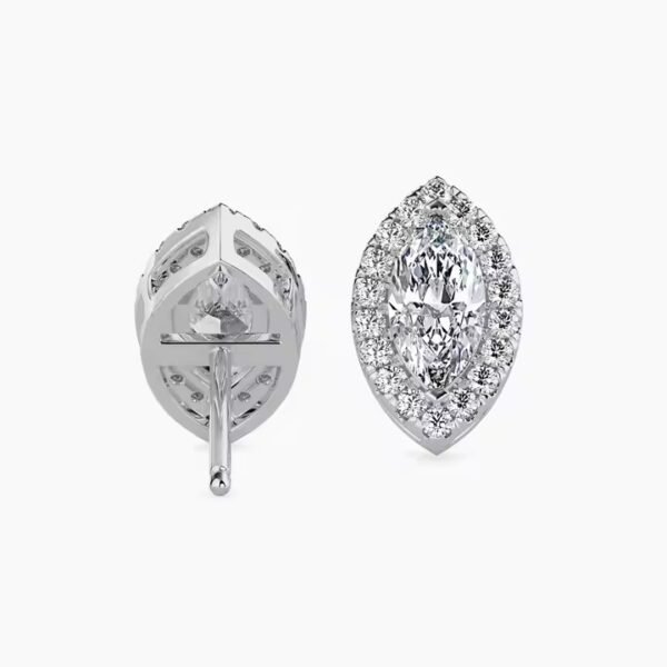 Classic 10K White Gold Round Lab Grown Diamond Earrings Women's Leaf Design Classic Style