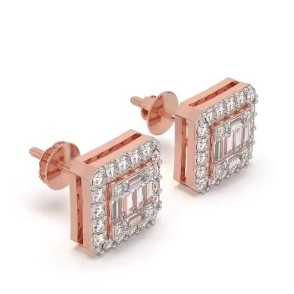 High on Demand Round and Baguette Cut Moissanite Diamond Hip Hop Style Stud Earrings for Gift for Women