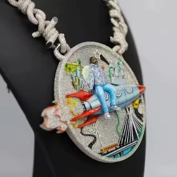 Unique Trendy pendant Exaggerated Round Shape Fully Iced Out Sterling Silver Custom Hip Hop Pendant for Rapper from supply