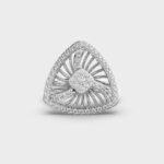 Trillion Vintage Style 1.0 Carat Round Lab Grown Diamond Engagement Ring 14K Solid Gold Wedding Ring Rhodium Plated for Parties