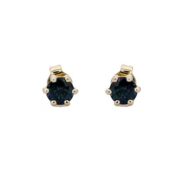 Handmade 100% Natural Blue Sapphire Stud Earrings Unique Trendy 14K Solid Yellow Gold for Weddings Perfect Gift