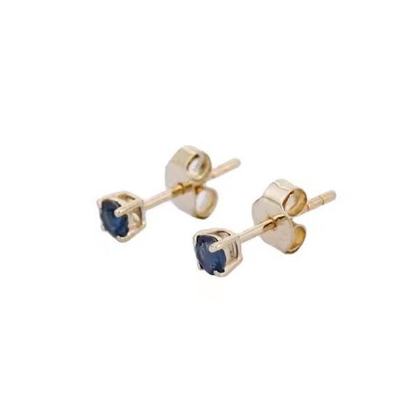 Handmade 14K Yellow Gold Jewelry Natural Blue Sapphire Solitaire Stud Earrings Luxury Gemstone Engagement Wedding Party