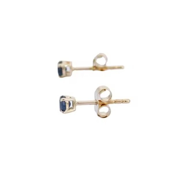 Handmade 14K Yellow Gold Jewelry Natural Blue Sapphire Solitaire Stud Earrings Luxury Gemstone Engagement Wedding Party