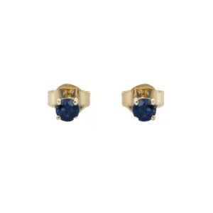 Handmade 14K Yellow Gold Jewelry Natural Blue Sapphire Solitaire Stud Earrings Luxury Gemstone Engagement Wedding Party