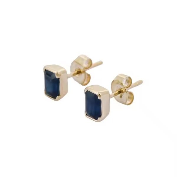 Trending 14K Solid Yellow Gold Natural Octagon Blue Sapphire Solitaire Stud Earrings for Anniversaries Parties Gifts Fine