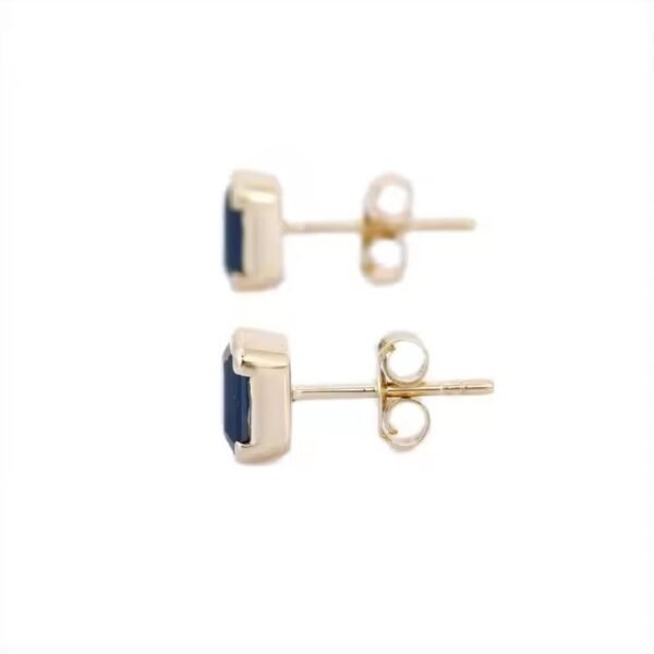 Trending 14K Solid Yellow Gold Natural Octagon Blue Sapphire Solitaire Stud Earrings for Anniversaries Parties Gifts Fine